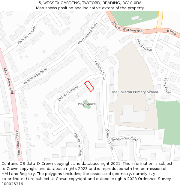 5, WESSEX GARDENS, TWYFORD, READING, RG10 0BA: Location map and indicative extent of plot