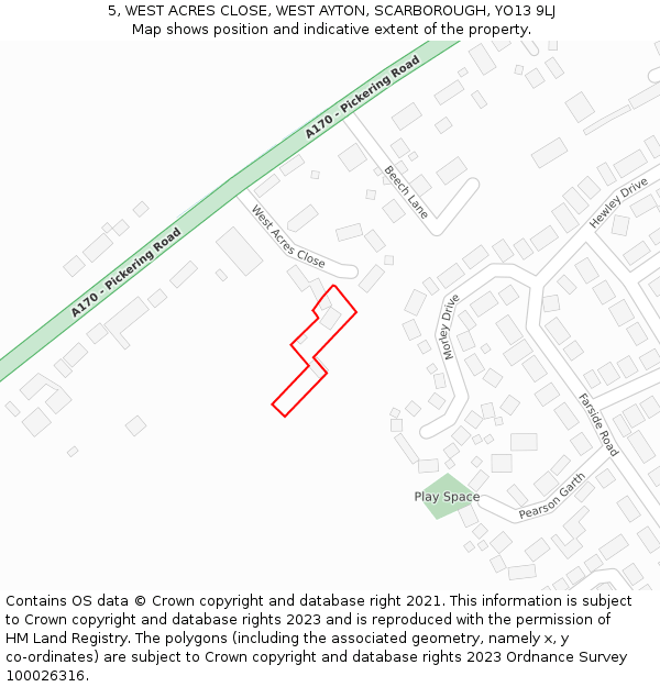 5, WEST ACRES CLOSE, WEST AYTON, SCARBOROUGH, YO13 9LJ: Location map and indicative extent of plot