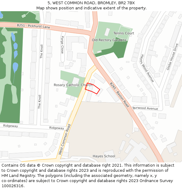 5, WEST COMMON ROAD, BROMLEY, BR2 7BX: Location map and indicative extent of plot