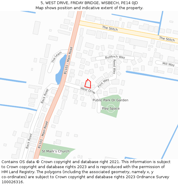 5, WEST DRIVE, FRIDAY BRIDGE, WISBECH, PE14 0JD: Location map and indicative extent of plot
