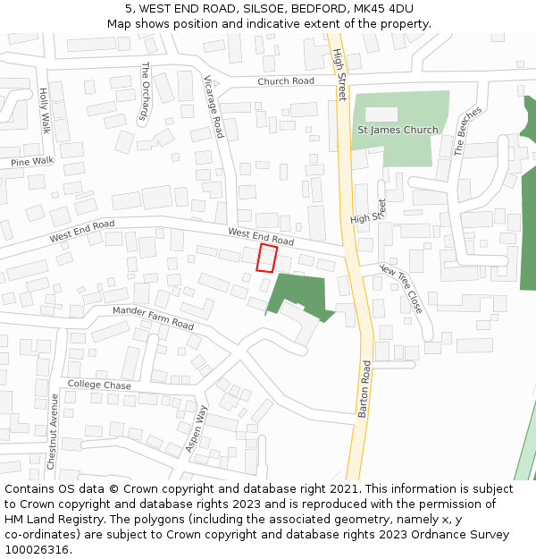 5, WEST END ROAD, SILSOE, BEDFORD, MK45 4DU: Location map and indicative extent of plot