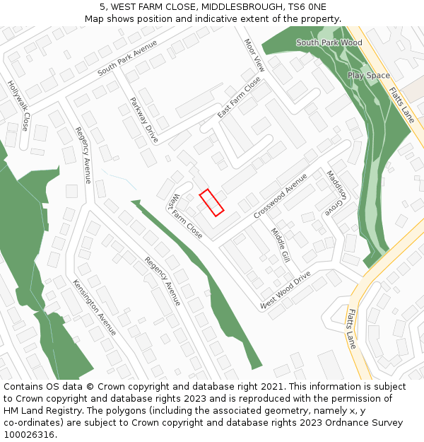 5, WEST FARM CLOSE, MIDDLESBROUGH, TS6 0NE: Location map and indicative extent of plot