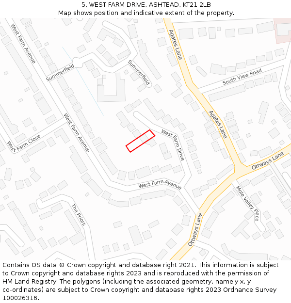 5, WEST FARM DRIVE, ASHTEAD, KT21 2LB: Location map and indicative extent of plot