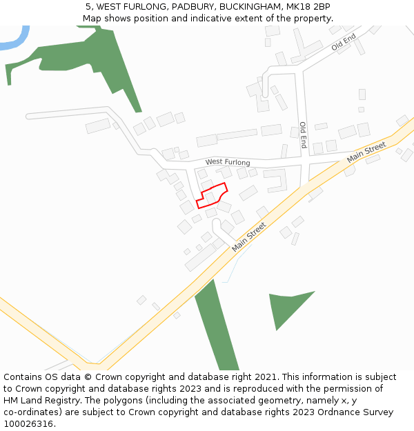 5, WEST FURLONG, PADBURY, BUCKINGHAM, MK18 2BP: Location map and indicative extent of plot