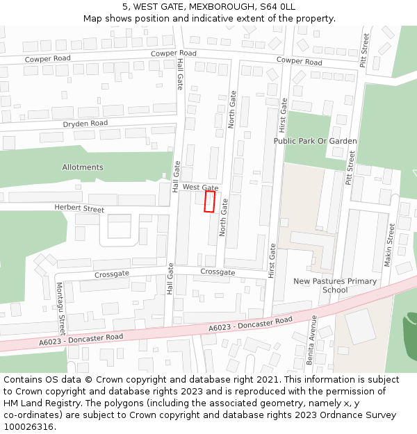 5, WEST GATE, MEXBOROUGH, S64 0LL: Location map and indicative extent of plot