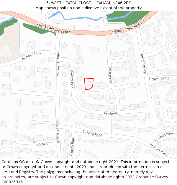 5, WEST HEXTOL CLOSE, HEXHAM, NE46 2BS: Location map and indicative extent of plot