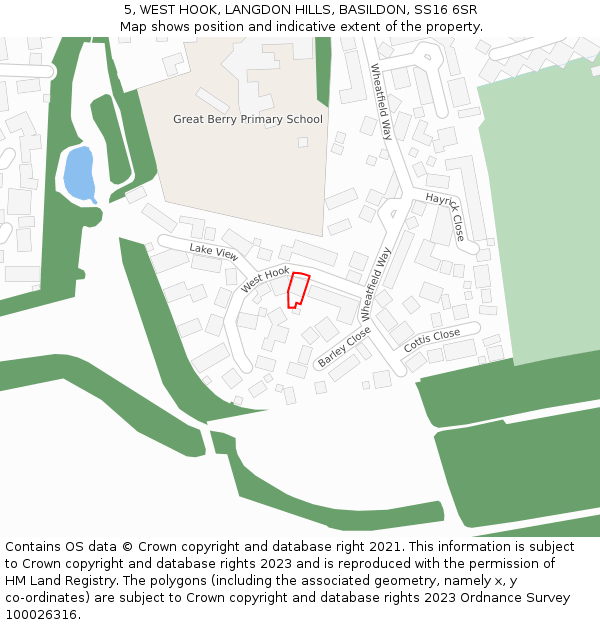 5, WEST HOOK, LANGDON HILLS, BASILDON, SS16 6SR: Location map and indicative extent of plot