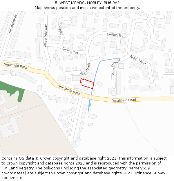 5, WEST MEADS, HORLEY, RH6 9AF: Location map and indicative extent of plot