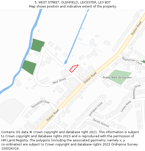 5, WEST STREET, GLENFIELD, LEICESTER, LE3 8DT: Location map and indicative extent of plot