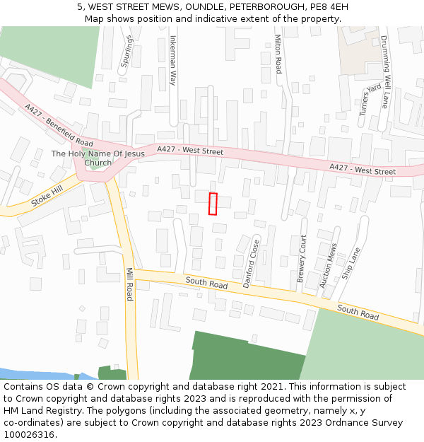 5, WEST STREET MEWS, OUNDLE, PETERBOROUGH, PE8 4EH: Location map and indicative extent of plot