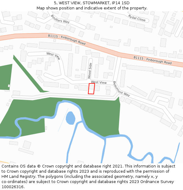 5, WEST VIEW, STOWMARKET, IP14 1SD: Location map and indicative extent of plot