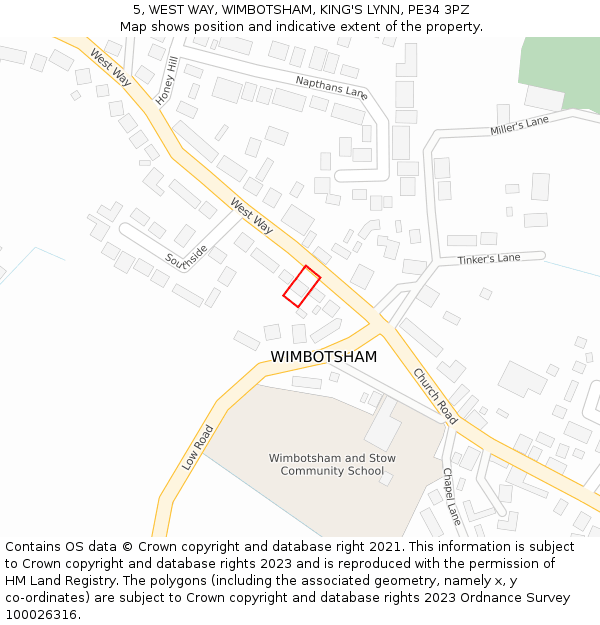 5, WEST WAY, WIMBOTSHAM, KING'S LYNN, PE34 3PZ: Location map and indicative extent of plot