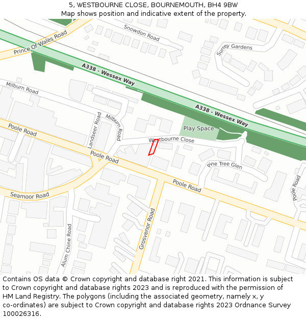 5, WESTBOURNE CLOSE, BOURNEMOUTH, BH4 9BW: Location map and indicative extent of plot