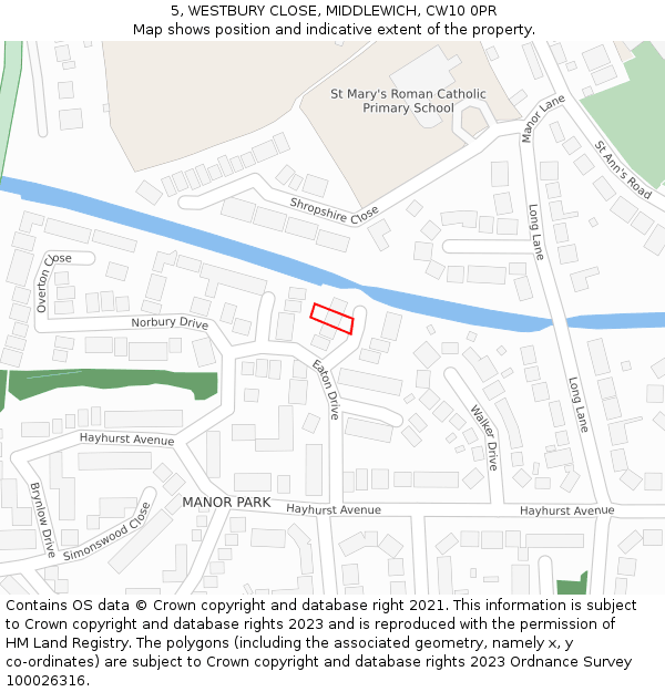 5, WESTBURY CLOSE, MIDDLEWICH, CW10 0PR: Location map and indicative extent of plot