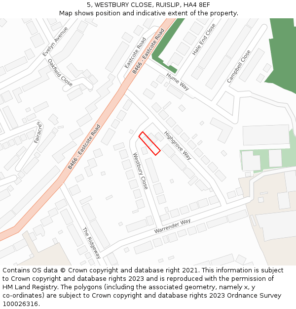 5, WESTBURY CLOSE, RUISLIP, HA4 8EF: Location map and indicative extent of plot