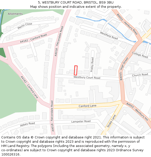 5, WESTBURY COURT ROAD, BRISTOL, BS9 3BU: Location map and indicative extent of plot