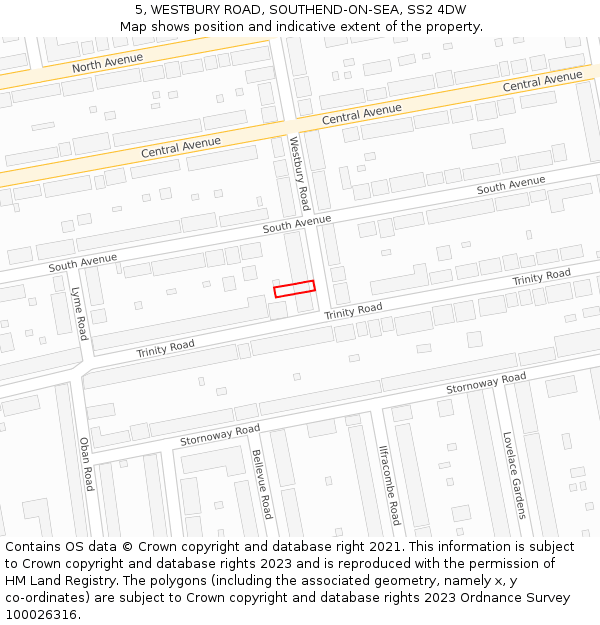 5, WESTBURY ROAD, SOUTHEND-ON-SEA, SS2 4DW: Location map and indicative extent of plot