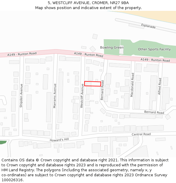 5, WESTCLIFF AVENUE, CROMER, NR27 9BA: Location map and indicative extent of plot