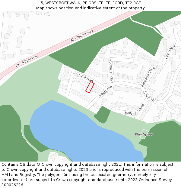 5, WESTCROFT WALK, PRIORSLEE, TELFORD, TF2 9GF: Location map and indicative extent of plot