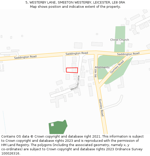 5, WESTERBY LANE, SMEETON WESTERBY, LEICESTER, LE8 0RA: Location map and indicative extent of plot