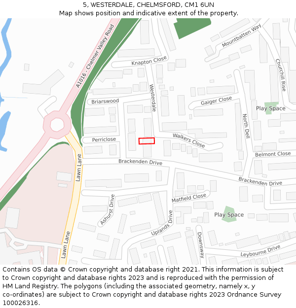 5, WESTERDALE, CHELMSFORD, CM1 6UN: Location map and indicative extent of plot