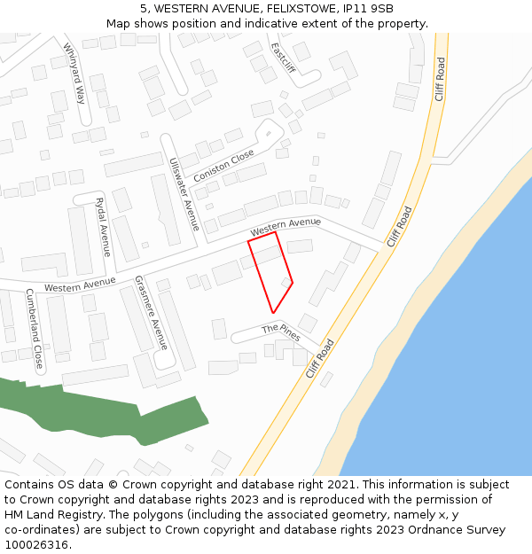 5, WESTERN AVENUE, FELIXSTOWE, IP11 9SB: Location map and indicative extent of plot