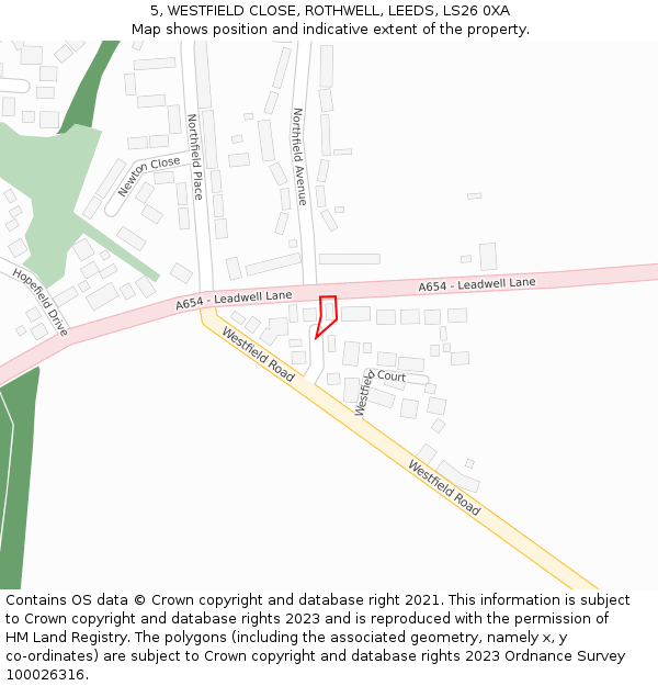 5, WESTFIELD CLOSE, ROTHWELL, LEEDS, LS26 0XA: Location map and indicative extent of plot