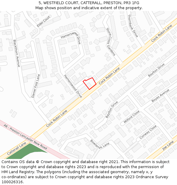 5, WESTFIELD COURT, CATTERALL, PRESTON, PR3 1FG: Location map and indicative extent of plot