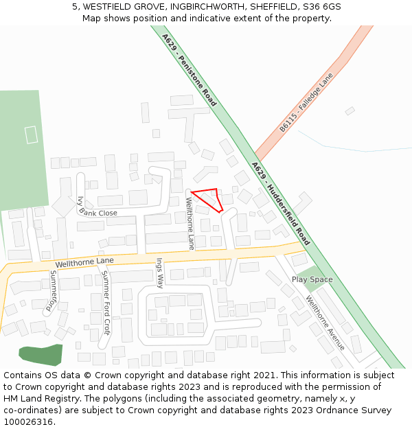 5, WESTFIELD GROVE, INGBIRCHWORTH, SHEFFIELD, S36 6GS: Location map and indicative extent of plot