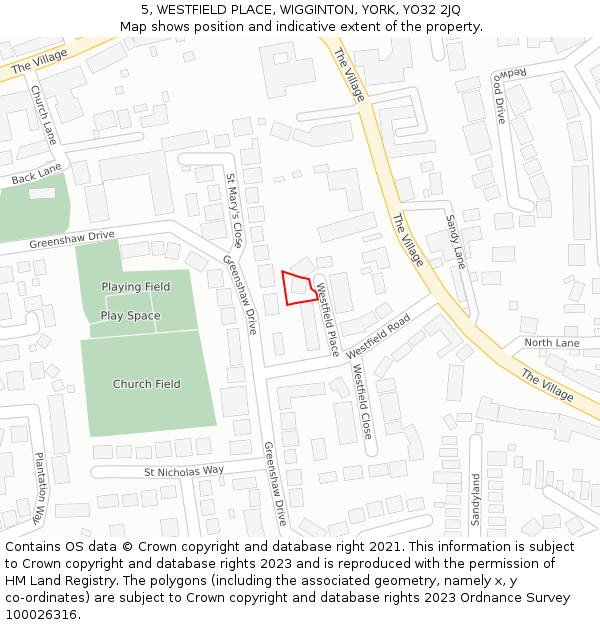 5, WESTFIELD PLACE, WIGGINTON, YORK, YO32 2JQ: Location map and indicative extent of plot