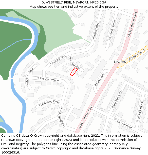 5, WESTFIELD RISE, NEWPORT, NP20 6GA: Location map and indicative extent of plot