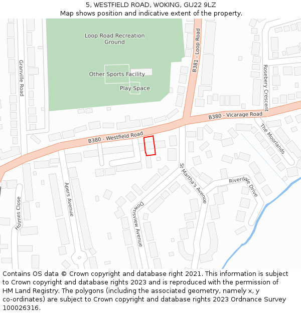 5, WESTFIELD ROAD, WOKING, GU22 9LZ: Location map and indicative extent of plot