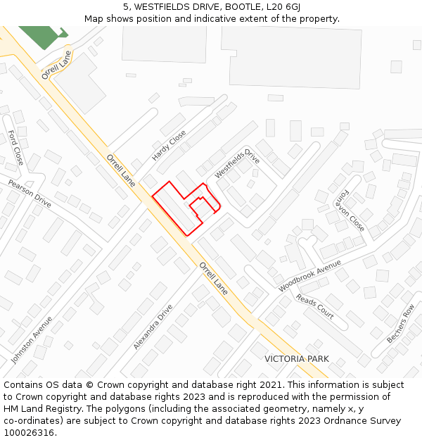 5, WESTFIELDS DRIVE, BOOTLE, L20 6GJ: Location map and indicative extent of plot