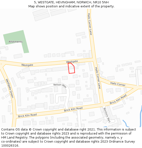 5, WESTGATE, HEVINGHAM, NORWICH, NR10 5NH: Location map and indicative extent of plot