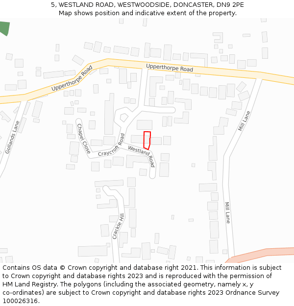 5, WESTLAND ROAD, WESTWOODSIDE, DONCASTER, DN9 2PE: Location map and indicative extent of plot