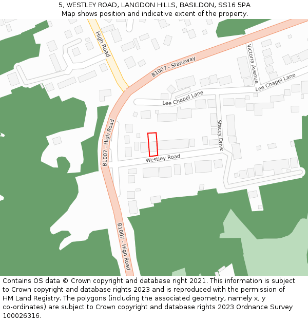 5, WESTLEY ROAD, LANGDON HILLS, BASILDON, SS16 5PA: Location map and indicative extent of plot