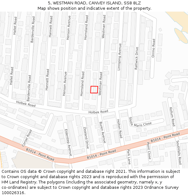 5, WESTMAN ROAD, CANVEY ISLAND, SS8 8LZ: Location map and indicative extent of plot