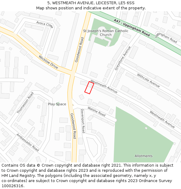 5, WESTMEATH AVENUE, LEICESTER, LE5 6SS: Location map and indicative extent of plot