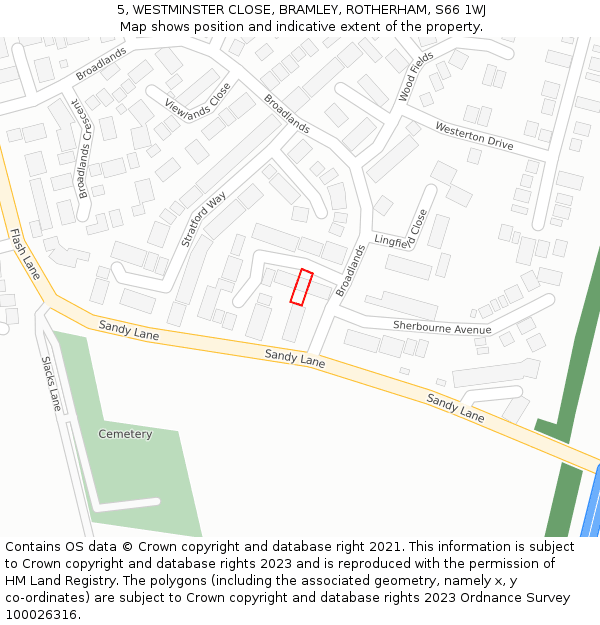 5, WESTMINSTER CLOSE, BRAMLEY, ROTHERHAM, S66 1WJ: Location map and indicative extent of plot