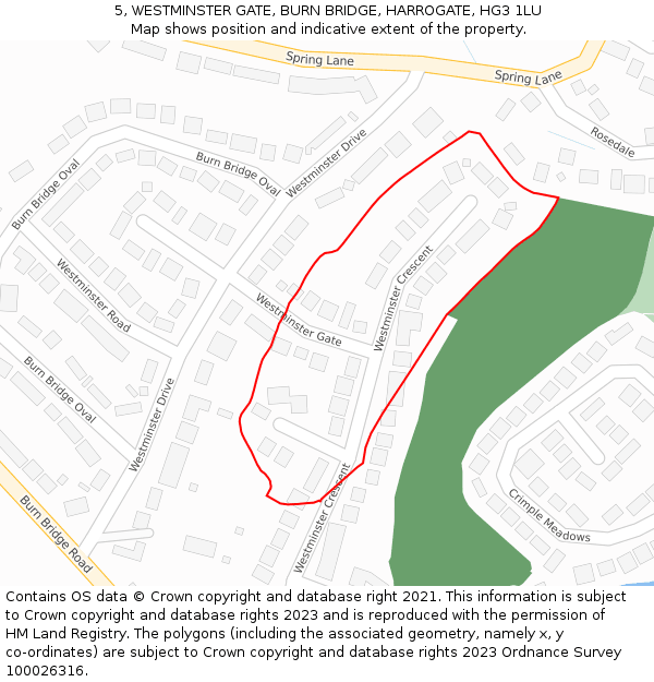 5, WESTMINSTER GATE, BURN BRIDGE, HARROGATE, HG3 1LU: Location map and indicative extent of plot