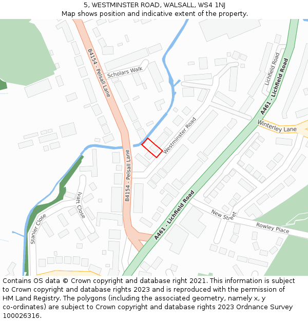 5, WESTMINSTER ROAD, WALSALL, WS4 1NJ: Location map and indicative extent of plot