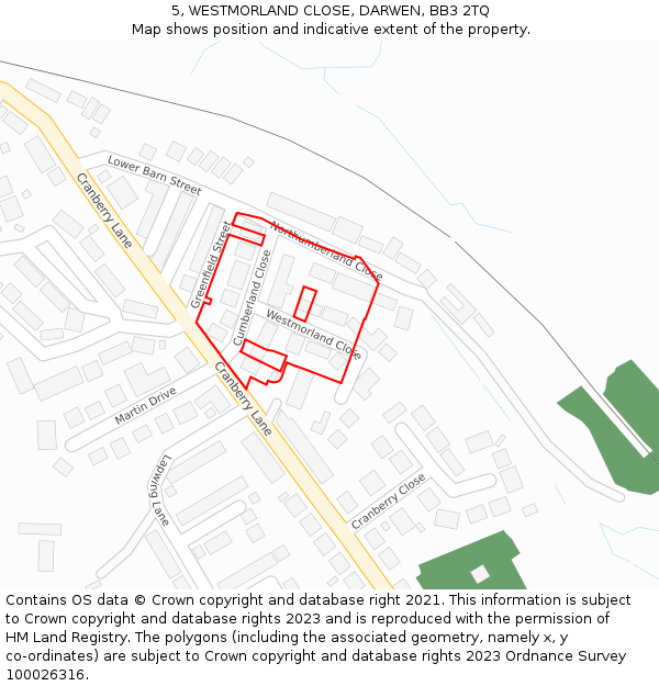 5, WESTMORLAND CLOSE, DARWEN, BB3 2TQ: Location map and indicative extent of plot