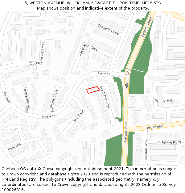 5, WESTON AVENUE, WHICKHAM, NEWCASTLE UPON TYNE, NE16 5TS: Location map and indicative extent of plot