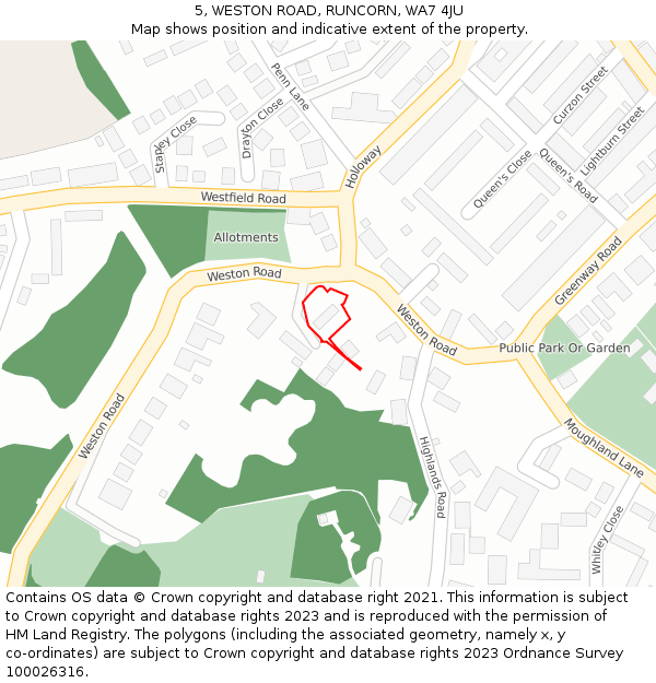 5, WESTON ROAD, RUNCORN, WA7 4JU: Location map and indicative extent of plot