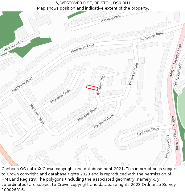 5, WESTOVER RISE, BRISTOL, BS9 3LU: Location map and indicative extent of plot