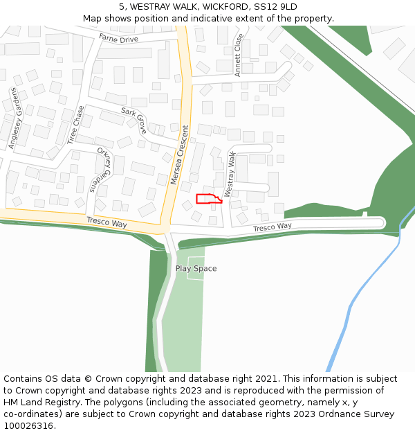 5, WESTRAY WALK, WICKFORD, SS12 9LD: Location map and indicative extent of plot