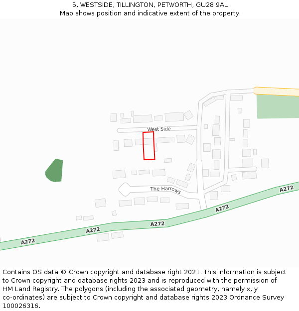 5, WESTSIDE, TILLINGTON, PETWORTH, GU28 9AL: Location map and indicative extent of plot