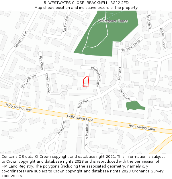 5, WESTWATES CLOSE, BRACKNELL, RG12 2ED: Location map and indicative extent of plot