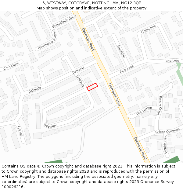5, WESTWAY, COTGRAVE, NOTTINGHAM, NG12 3QB: Location map and indicative extent of plot