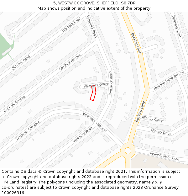 5, WESTWICK GROVE, SHEFFIELD, S8 7DP: Location map and indicative extent of plot